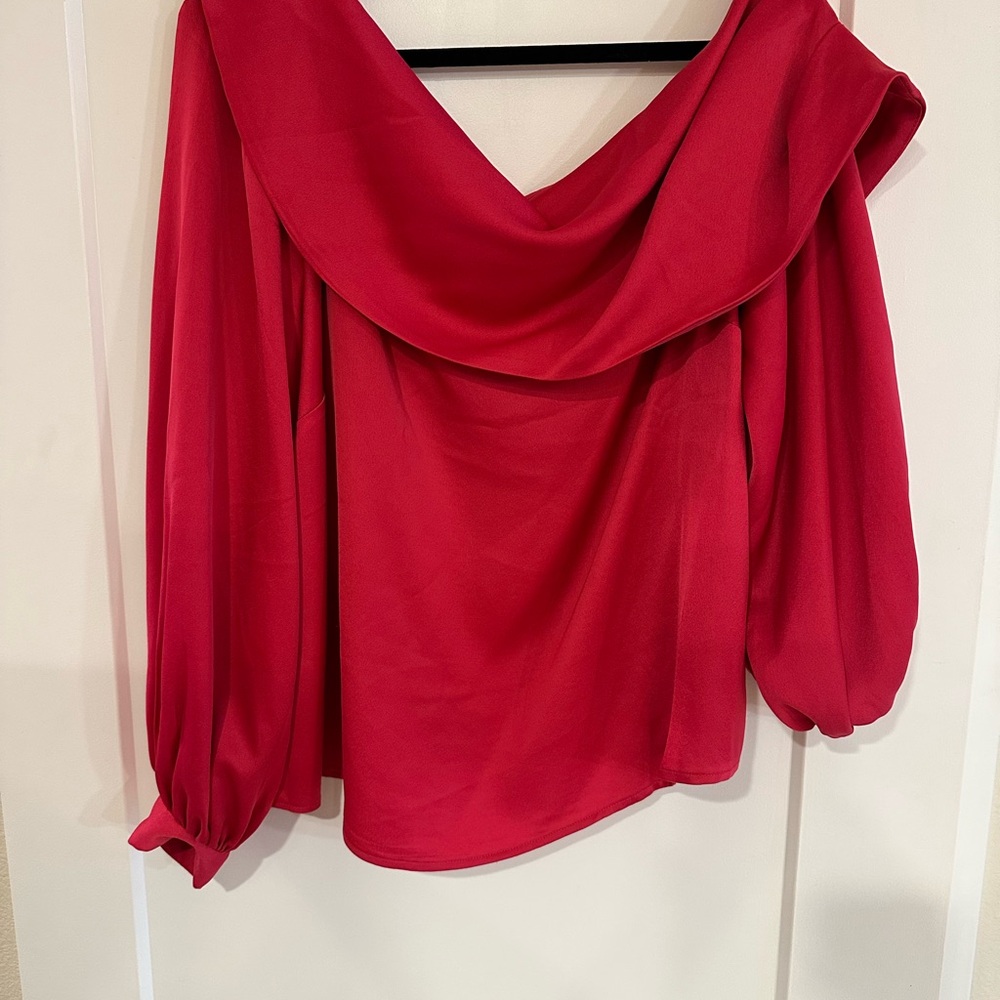 Eloquii Vibrant Red Cowl Neck Blouse